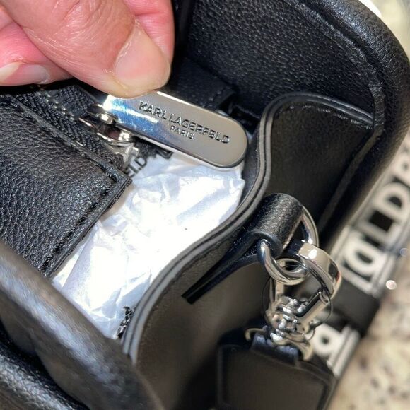 Karl Lagerfeld Womens Embossed Logo Maybelle Satchel Crossbody Black Medium NWT - Picture 3 of 12